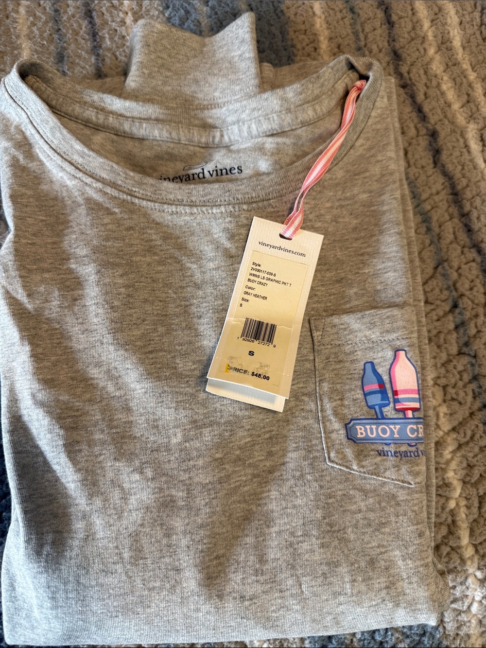 Vineyard Vines Kids Gray Long Sleeve Buoy Pocket Tee